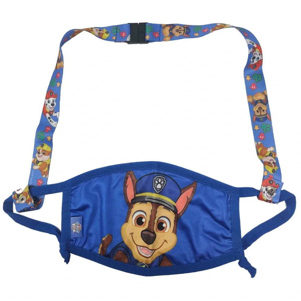 Paw Patrol Chase Resusable Face Masks w/ Blue Neck Strap Set